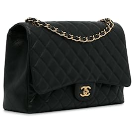 Chanel-Bolso negro con solapa única Chanel Maxi Classic Caviar-Negro