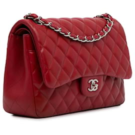 Chanel-Sac à bandoulière à rabat doublé en cuir d'agneau classique Jumbo rouge Chanel-Rouge