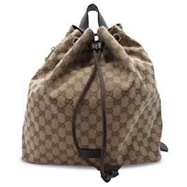 Gucci-Taupe Gucci GG Canvas Drawstring Backpack-Other