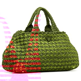 Prada-Red Prada Canapa Raffia Tote-Red