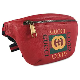 Gucci-Marsupio in pelle rossa con logo Gucci-Rosso