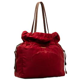 Prada-Red Prada Logo Tessuto Drawstring Tote Bag-Red