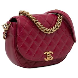 Chanel-Red Chanel CC Quilted Lambskin Chain Flap Satchel-Red