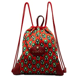 Gucci-Red Gucci Printed Neo Vintage Drawstring Backpack-Red