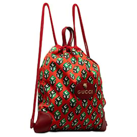 Gucci-Roter Gucci-Rucksack mit Kordelzug und Neo-Vintage-Print-Rot