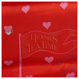 Hermès-Bufanda de seda roja con medallones de la hora del té de Hermes Bufandas-Roja