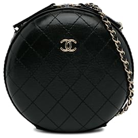 Chanel-Schwarze, runde Umhängetasche aus genähtem Kalbsleder von Chanel-Schwarz