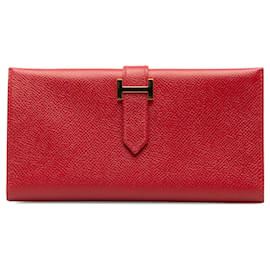 Hermès-Red Hermes Courchevel Bearn Classic Long Wallet-Red
