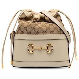 Gucci-Mors de cheval en toile Gucci GG beige 1955 Sac seau-Beige