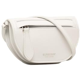 Burberry-White Burberry Mini Leather Olympia Crossbody Bag-White