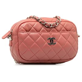 Chanel-Bolsa Chanel Mini Pele de Cordeiro Rosa Crossbody-Rosa