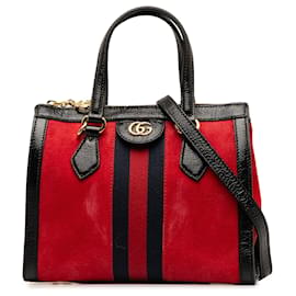 Gucci-Bolso satchel Ophidia de ante pequeño de Gucci rojo-Roja