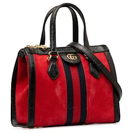 Gucci-Bolso satchel Ophidia de ante pequeño de Gucci rojo-Roja