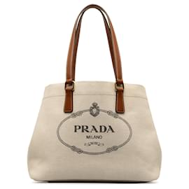 Prada-Sacola bege com logotipo Prada Canapa-Bege