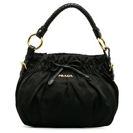 Hobo con fiocco in tessuto Prada nero Nero