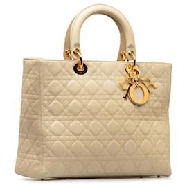 Dior-Bolso satchel Lady Dior Dior grande Cannage de piel de cordero beige-Beige