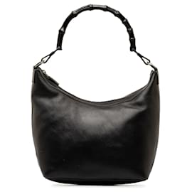 Gucci-Black Gucci Bamboo Leather Shoulder Bag-Black