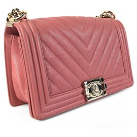 Chanel-Bolso bandolera con solapa para niño Chanel mediano en caviar rosa Chevron rosa-Rosa