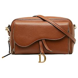 Dior-Brown Dior Double Saddle Pouch Crossbody Bag-Brown