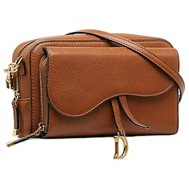Dior-Brown Dior Double Saddle Pouch Crossbody Bag-Brown