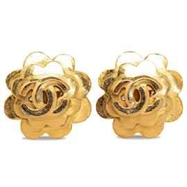 Chanel-Goldene Chanel CC Blumen-Ohrclips-Golden