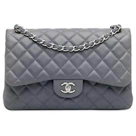 Chanel-Gray Chanel Jumbo Classic Lambskin lined Flap Shoulder Bag-Other