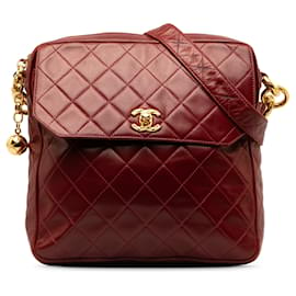 Chanel-Burgundy Chanel CC Quilted Lambskin Shoulder Bag-Dark red