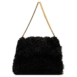 Céline-Black Celine Gourmette Fur Chain Shoulder Bag-Black