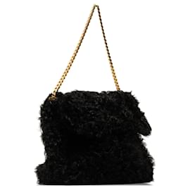 Céline-Black Celine Gourmette Fur Chain Shoulder Bag-Black