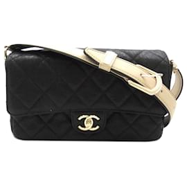 Chanel-Black Chanel Classic Caviar Leather Strap Single Flap Crossbody Bag-Black