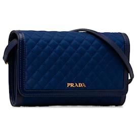 Prada-Blue Prada Impuntu Tessuto Wallet on Strap Crossbody Bag-Blue