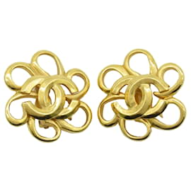 Chanel-Pendientes de clip con flor CC de Chanel dorados-Dorado