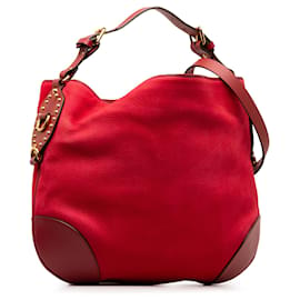 Gucci-Red Gucci Studded Leather Satchel-Red