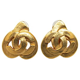 Chanel-Boucles d'oreilles à clip coeur CC Chanel dorées-Doré