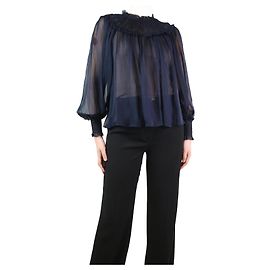 Ulla Johnson Navy blue sheer puff-sleeved blouse - size UK 8 Blue