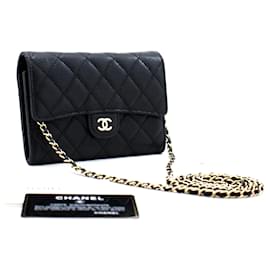 Chanel-Piel de cordero negro 2018 cartera de caviar con cadena-Negro