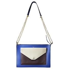 Céline-Bolsa transversal de couro com bolso azul-Azul