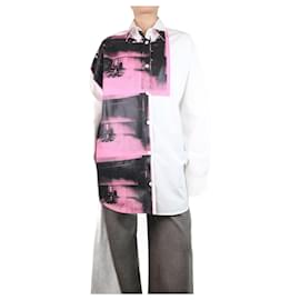 Calvin Klein-White photograph print button-up shirt - size S-White