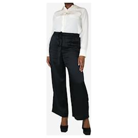 Aspesi-Black elasticated satin trousers - size UK 12-Black