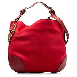 Gucci-Bolso satchel de cuero con tachuelas rojas de Gucci-Roja