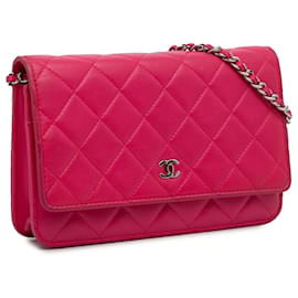 Chanel-Chanel – Klassische Geldbörse aus Lammleder mit Kette in Rosa-Pink