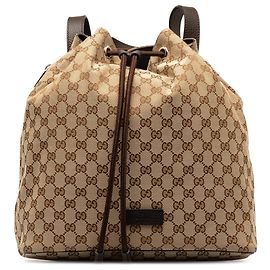 Mochila con cordón de lona GG marrón de Gucci Castaño Beige
