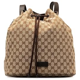 Gucci-Gucci Brown GG Canvas Drawstring Backpack-Brown,Beige