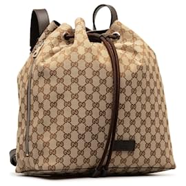 Gucci-Gucci Brown GG Canvas Drawstring Backpack-Brown,Beige