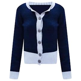 Chanel-CC Buttons Paris / London Cashmere Cardi Jacket-Navy blue