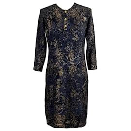 Chanel-Novo vestido de caxemira com botões CC de Paris / Bizâncio.-Azul marinho