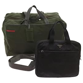 Prada-PRADA Shoulder Bag Nylon 2Set Black Khaki Auth 67079-Black,Khaki