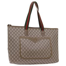 Gucci-GUCCI GG Plus Supreme Web Sherry Line Boston Bag PVC Leather Beige Auth ep3435-Beige