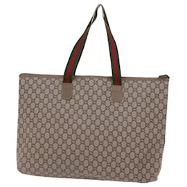 Gucci-GUCCI GG Plus Supreme Web Sherry Line Boston Bag PVC Leather Beige Auth ep3435-Beige