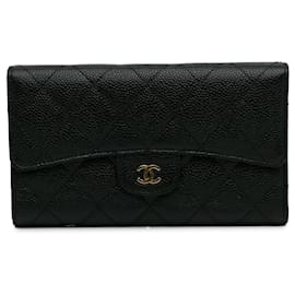 Chanel-Black Chanel CC Caviar Trifold Wallet-Black